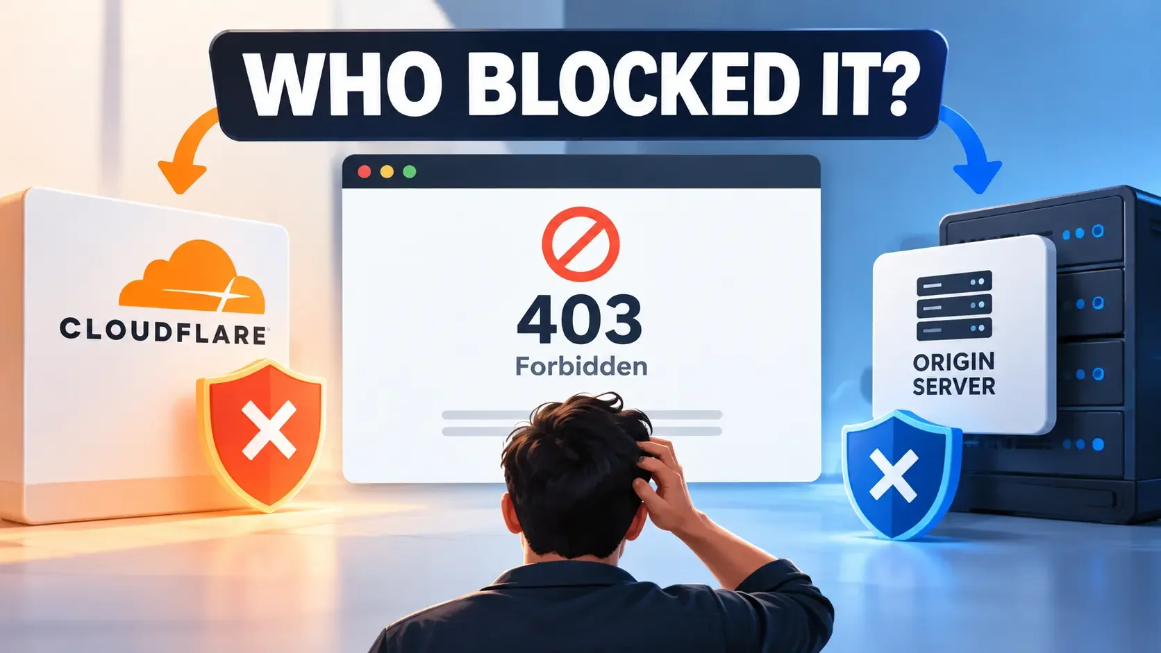 Cloudflare 403 Forbidden error showing Cloudflare and the origin server as possible sources of a blocked website request.